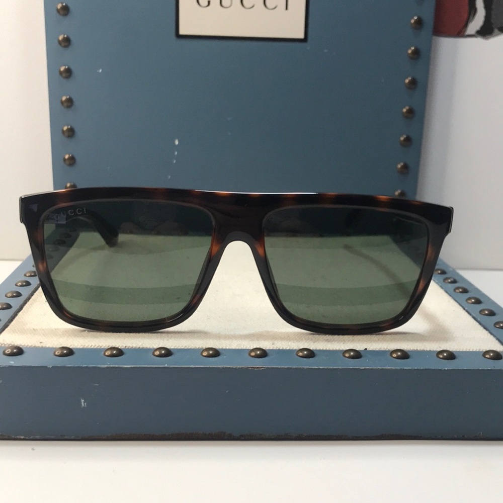 Gucci GG0748S 003 Havana/Green Rectangular Sunglasses – New Authentic ✨
